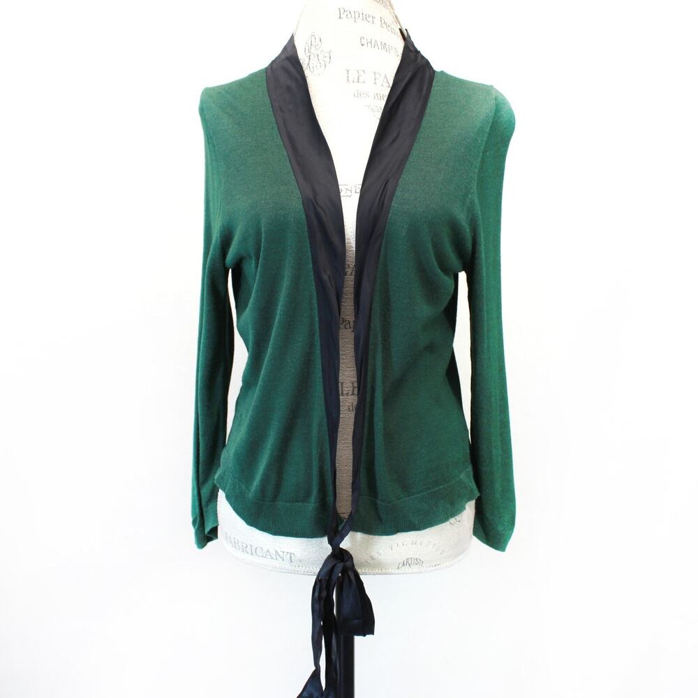 DKNY designer black label Y2K 100% tussah silk green open cardigan top Large